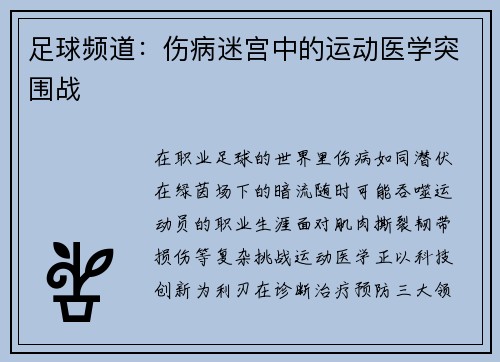足球频道：伤病迷宫中的运动医学突围战